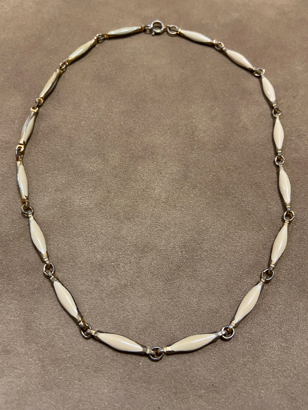 Elegant Cream Enamel Link Necklace with Gold Accents